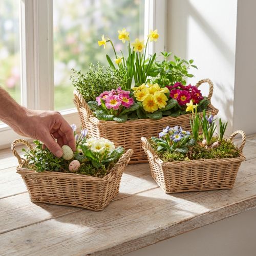 Plantekurv rektangulær flettet naturlig 39/33/27 cm sett med 3 | Floristik24.no