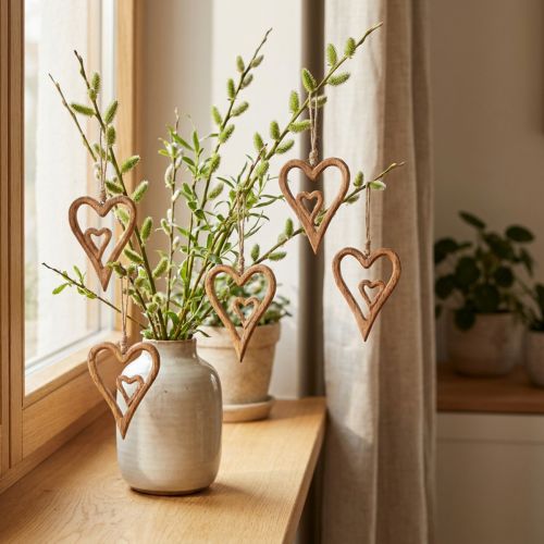 Trehjerte naturtre hjerter til oppheng 8×11cm 4 stk | Floristik24.no
