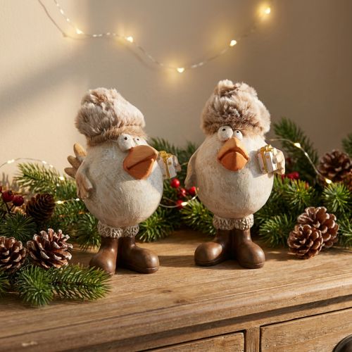 Julefigurer fugl med lue beige 11,5x8x14cm 2stk | Floristik24.no
