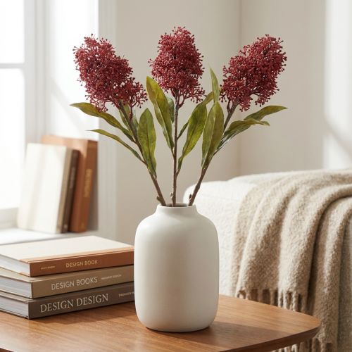 Skimmie kunstige blomster burgunder Skimmia Japonica tørrlook 59 cm 3 stk | Floristik24.no