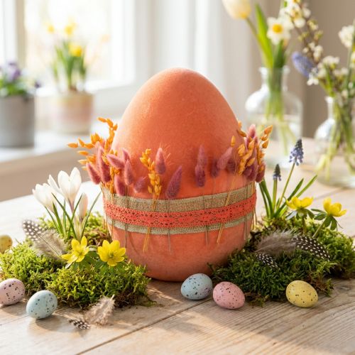 Påskeegg dekorasjon egg appelsin aprikos plast flokket 20cm | Floristik24.no