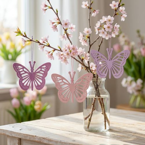 Deco sommerfugler deco henger lilla/rosa/rosa 12cm 12stk | Floristik24.no