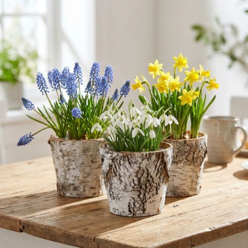 Bjørkepotte liten plantekasse bjørk hvit Ø10cm H8,5cm 6 stk | Floristik24.no