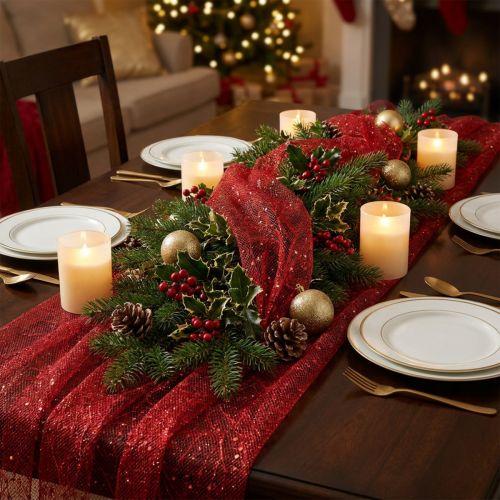 Christmas Deco Stoff Polyester Rød x 2 assortert 35x200cm | Floristik24.no