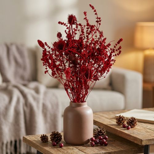 Tørket blomsterbukett, vinrød, dekorativ tistel, 40 cm, 80 g | Floristik24.no