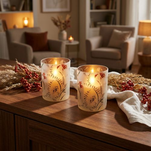 gjenstander Elegant lysestake med blomstermotiv for harmonisk romdesign, 12,5 cm, 2 stk.