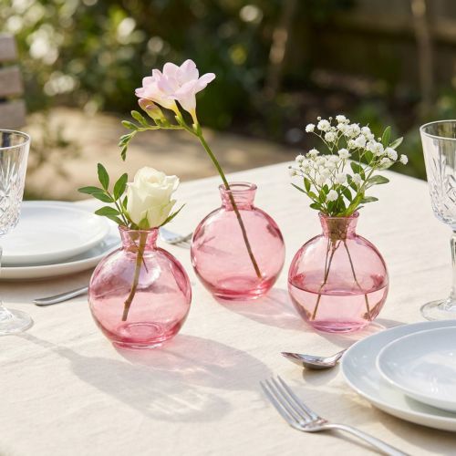 gjenstander Glassvaser bulbøs rosa retro minivaser Ø7,5 cm H9 cm 6 stk