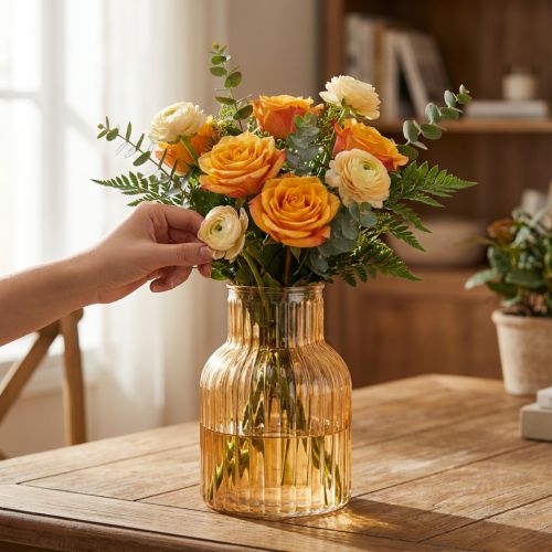 Glassblomstervase i oransje,