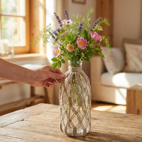 Dekorativ flaske glass macrame flaske vase Ø10cm H27cm | Floristik24.no
