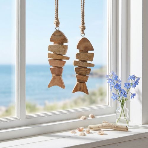 Trefisk dekorativ oppheng maritime i natur 16x2x5cm 2stk | Floristik24.no