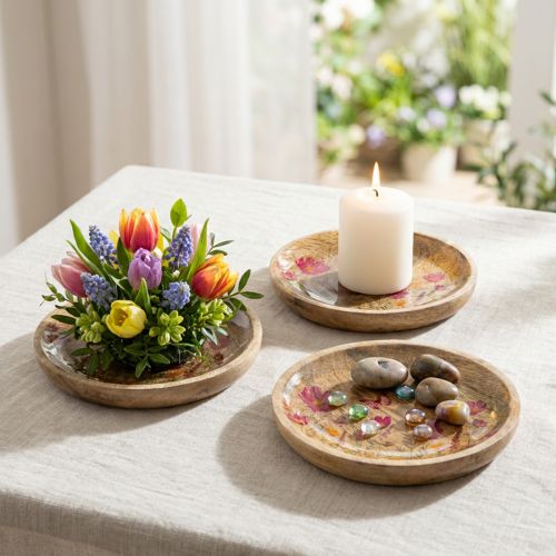 Tretallerkener med blomster og sommerfugler, naturrosa, Ø15 cm, 3 stk. | Floristik24.no