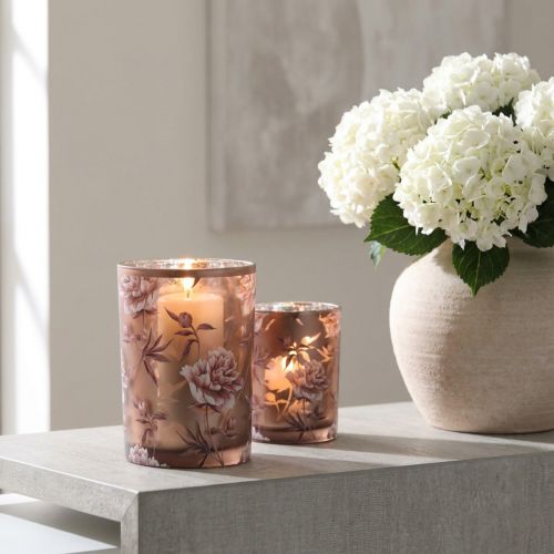 Glasslykt brun sølvrosa peoner H18cm | Floristik24.no