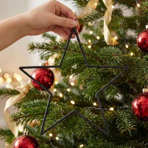 Store, svarte glitterhengende stjerner, Ø24 cm, jule- og festpynt, sett med 6 | Floristik24.no
