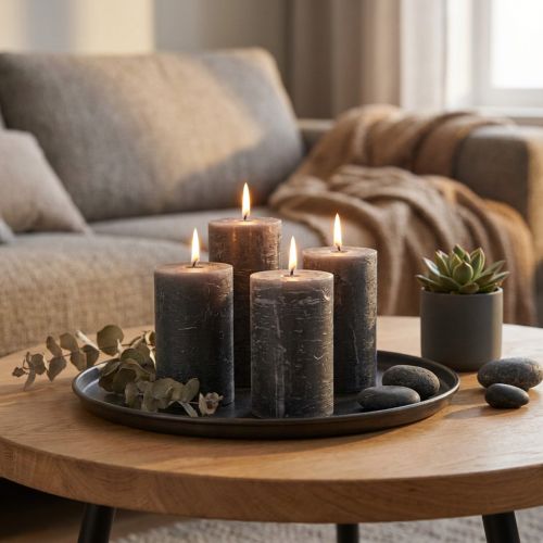 Ensfargede lys antrasitt søylelys 60×80mm 4stk | Floristik24.no