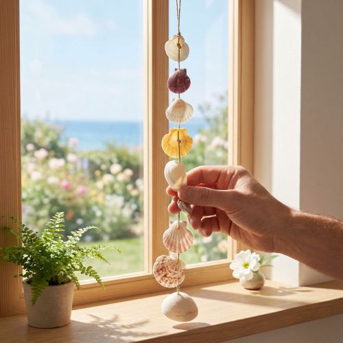 Dekorativ henger maritim skalldekor naturlig Ø5–10cm 70cm | Floristik24.no