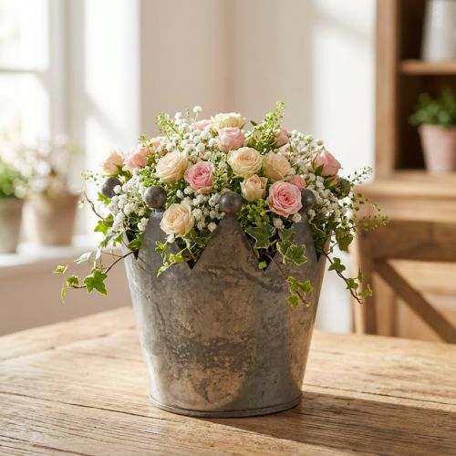 Deco krone antikk utseende grå metall borddekorasjon Ø12,5cm H12cm | Floristik24.no