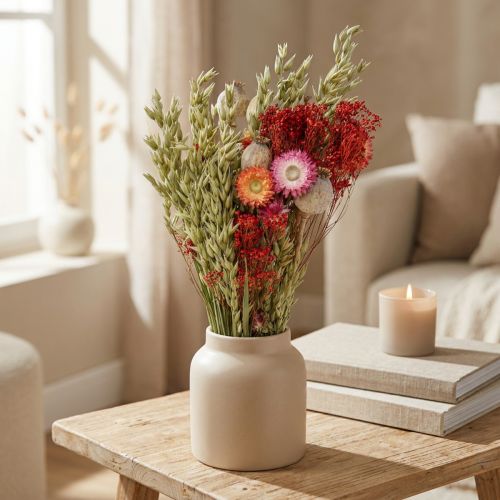 Bukett tørkede blomster Bukett engblomster Rød H50cm 150g | Floristik24.no