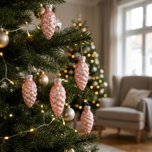 Julekjegleglass Rosa glasskjegle Jul 6,5cm 10p | Floristik24.no