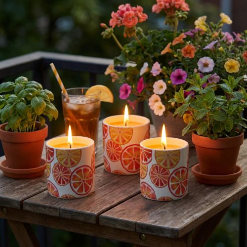 gjenstander Stearinlys Utekeramikkgryte Citronella Frukt H7cm 3stk
