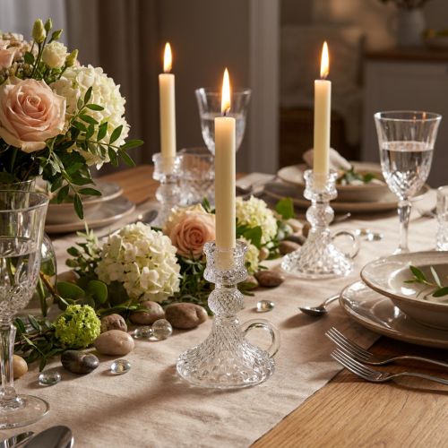 Lysestake med håndtak for koniske lys glass 10,5 cm klar 4 stk | Floristik24.no