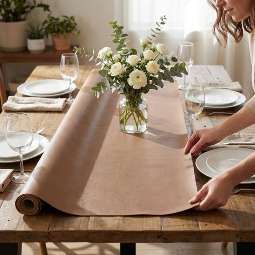 gjenstander Brunt i kunstskinn dekorativt stoff skinn bordløper 33cm×1,35m