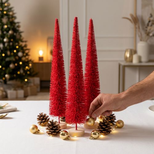 gjenstander Dekorativt smalt juletre, kunstig juletre på trebase, 40 cm, 3 stk.