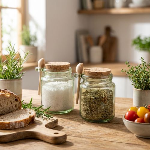 Dekorativt glass med korklokk og skje, grønn, Ø7 cm, H10 cm, 2 stk. | Floristik24.no