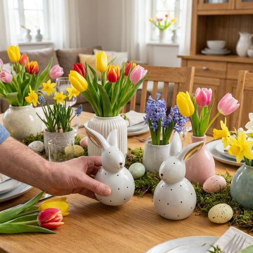 Påskehare dekorative figurer kaniner med prikkmønster 17cm 2stk | Floristik24.no