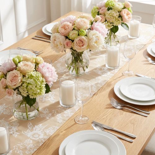 Bordbånd med blomster bordløper bomull beige 15cm 3m | Floristik24.no