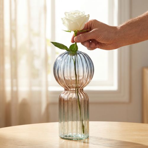 gjenstander Glass Vase Deco Vase Blå Brun Klar Mini Vase Ø8cm H17cm