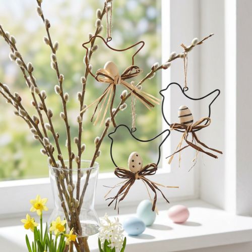 Dekorfugler til oppheng svart/natur/rust 8,5×7,5cm 6 stk. | Floristik24.no