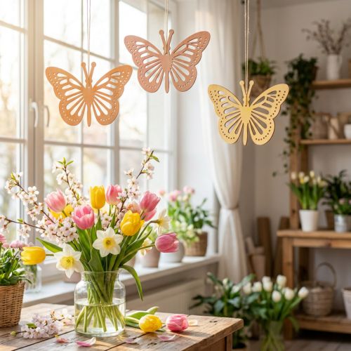 Dekorative sommerfugler Dekorasjonshenger Oransje/Rosa/Gul 12cm 12 Stk | Floristik24.no
