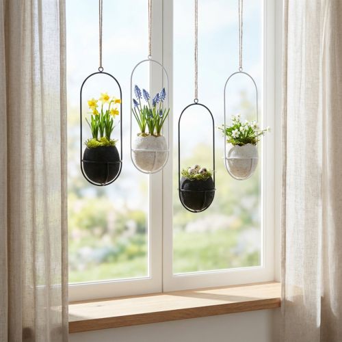 Påskepynt til oppheng, eggeskall til planting, vårpynt sort/hvit H24cm 4 stk. | Floristik24.no