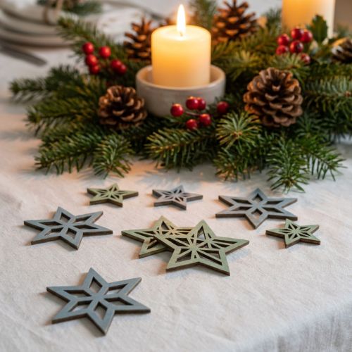 Deco stars wood blue, green wood stars Christmas 4cm mix 36stk | Floristik24.no