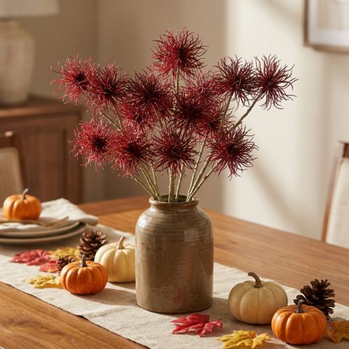 Xanthium kunstig blomst høstdekor rød 6 blomster 80cm 3stk | Floristik24.no