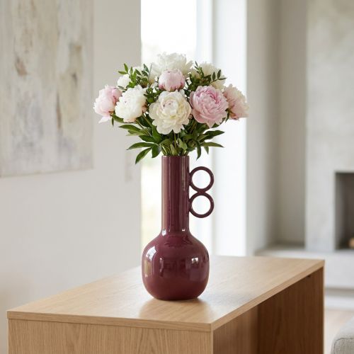Moderne, kunstnerisk vase med lang hals og runde håndtak for stilig interiør, 24 cm | Floristik24.no