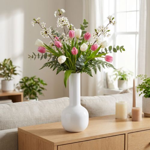 Moderne dekorativ vase metallvase kremhvit Ø10,5cm H25,5cm | Floristik24.no
