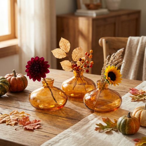 Mini glassvaser, løkformede, flate, i oransje, Ø9 cm, 6 stk. | Floristik24.no