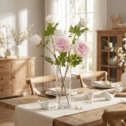 Pynt Peoner Rosa 3 Blomster Lang Stengel L80cm 2stk | Floristik24.no