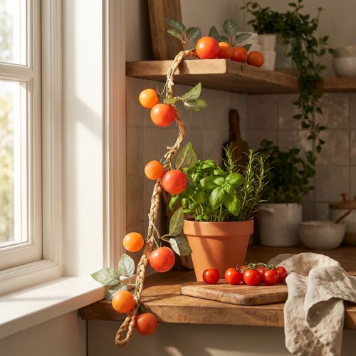 Kunstig tomatgirlander, dekorativ slyngplante, naturtro stuedekor, 135 cm | Floristik24.no