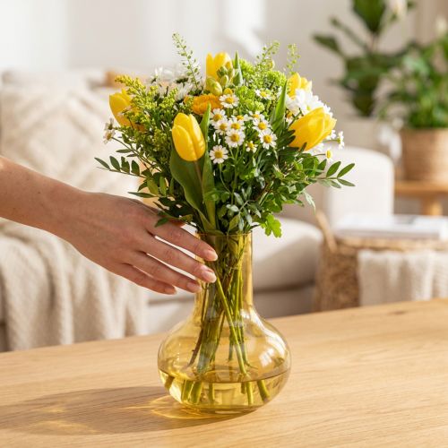 Vase gul glassvase løgformet blomstervase glass Ø10,5cm H15cm | Floristik24.no