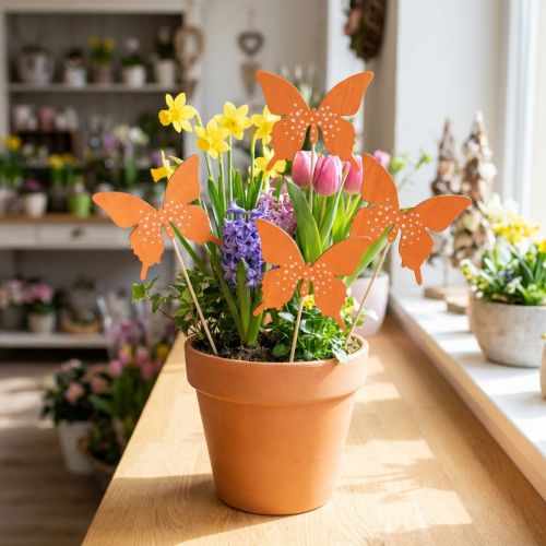 Sommerfugl tre blomsterplugg farget 9cm/29cm 12stk | Floristik24.no