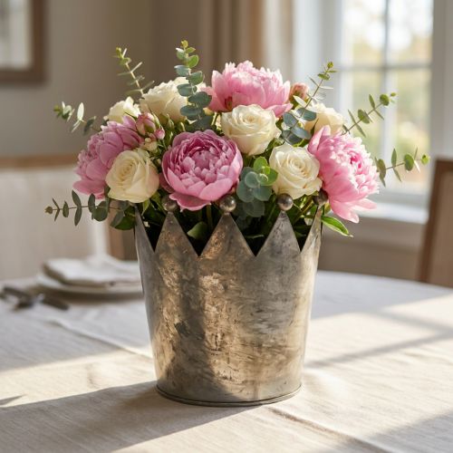gjenstander Deco krone antikk utseende grå metall borddekorasjon Ø15cm H15cm