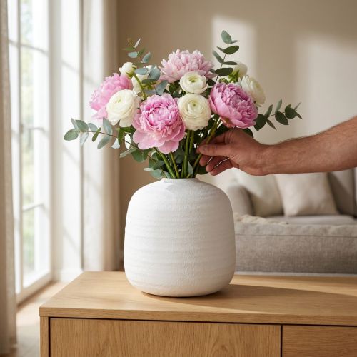 Blomstervase, keramikkvase, dekorativ vase hvit Ø22cm H22,5cm | Floristik24.no