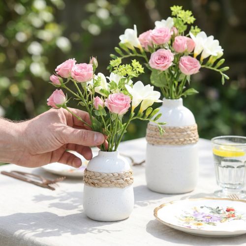 Blomstervase hvit keramikk sjøgress bordvase H10,5 cm 2 stk | Floristik24.no