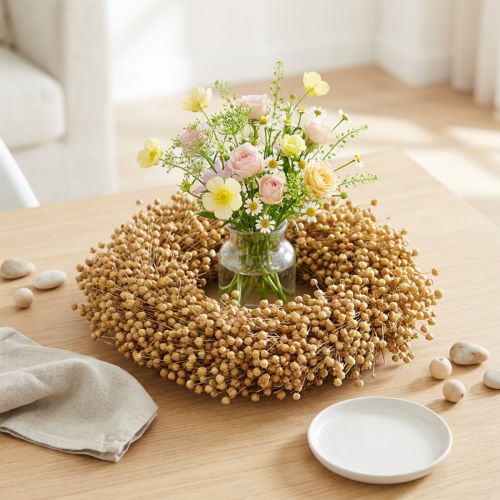Boho dekorativ krans, dekorativ krans av lin, naturlig krans, tørr, Ø28 cm | Floristik24.no