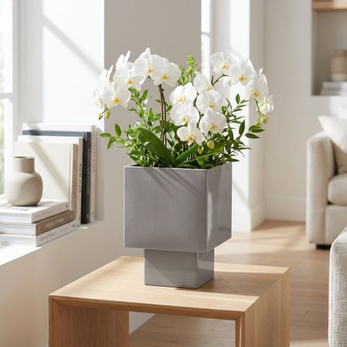 gjenstander Grå kubeplantekasse med base for moderne dekorasjon, 22 cm