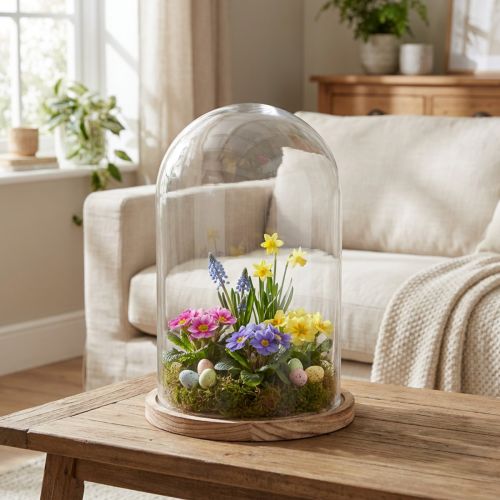 Glassklokke med treplate glassdekor Ø17cm H25cm | Floristik24.no