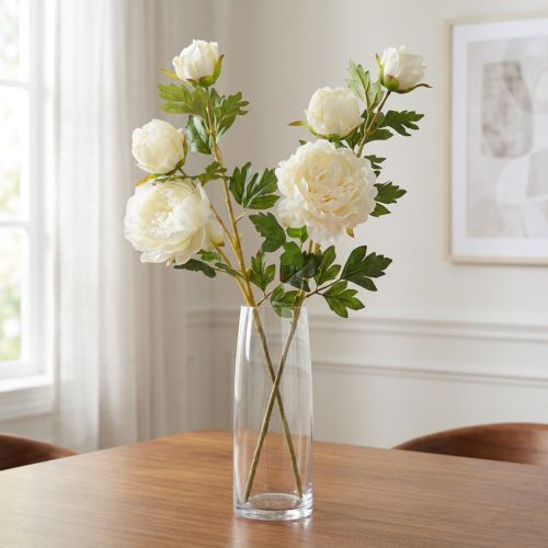 Kunstige peoner med 3 blomster hvit krem 81cm 2stk | Floristik24.no