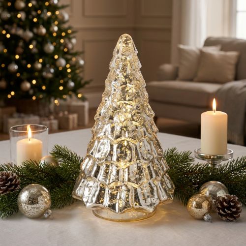 Mini juletre med LED-lys, sølv og gull, 28 cm | Floristik24.no